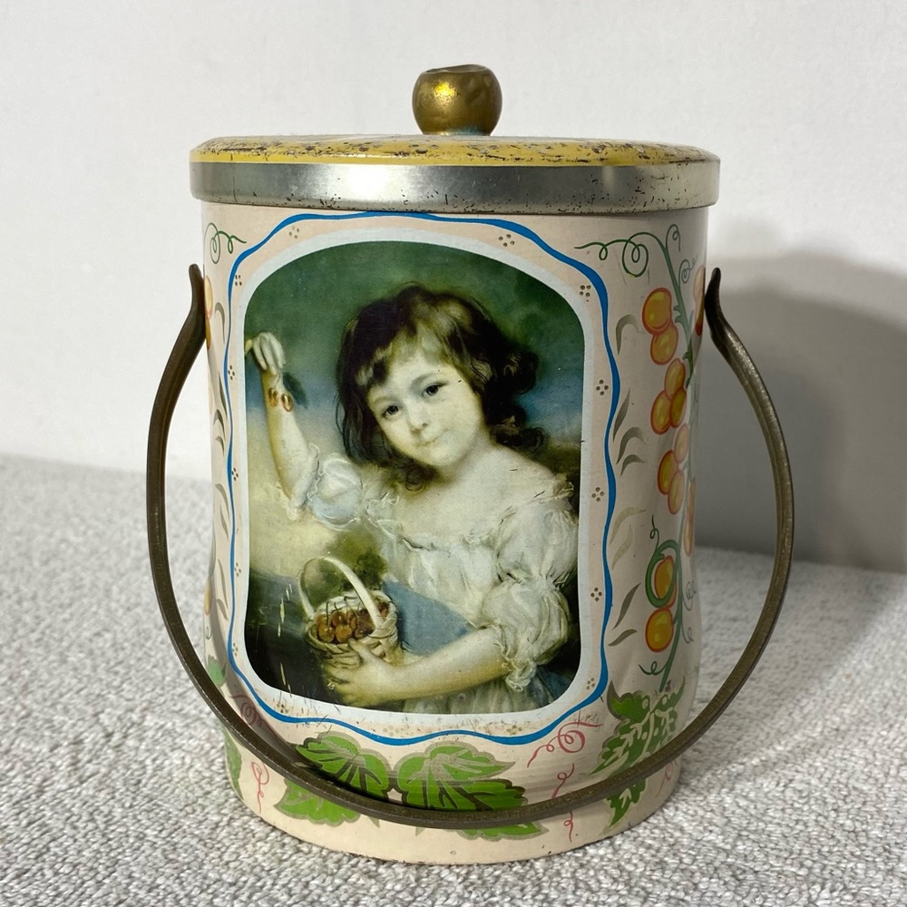Vintage The House Of Confectionary Decorative Cherry Basket Metal Tin